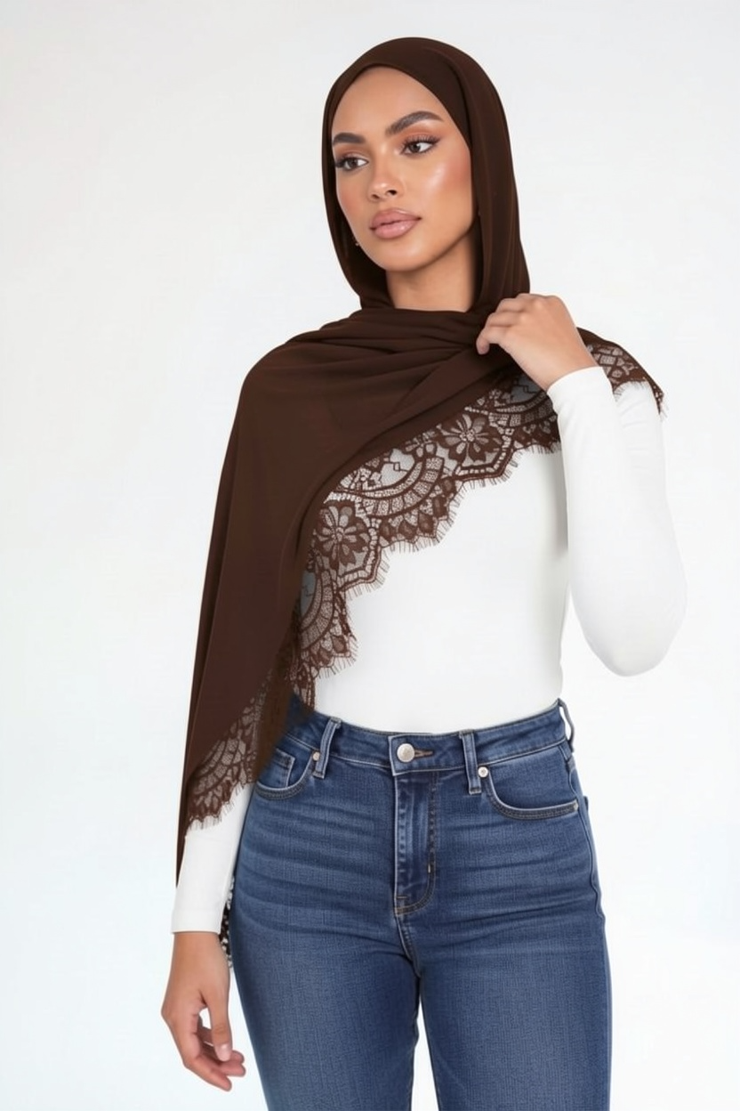 Modal hijab-sjaal met kantafwerking