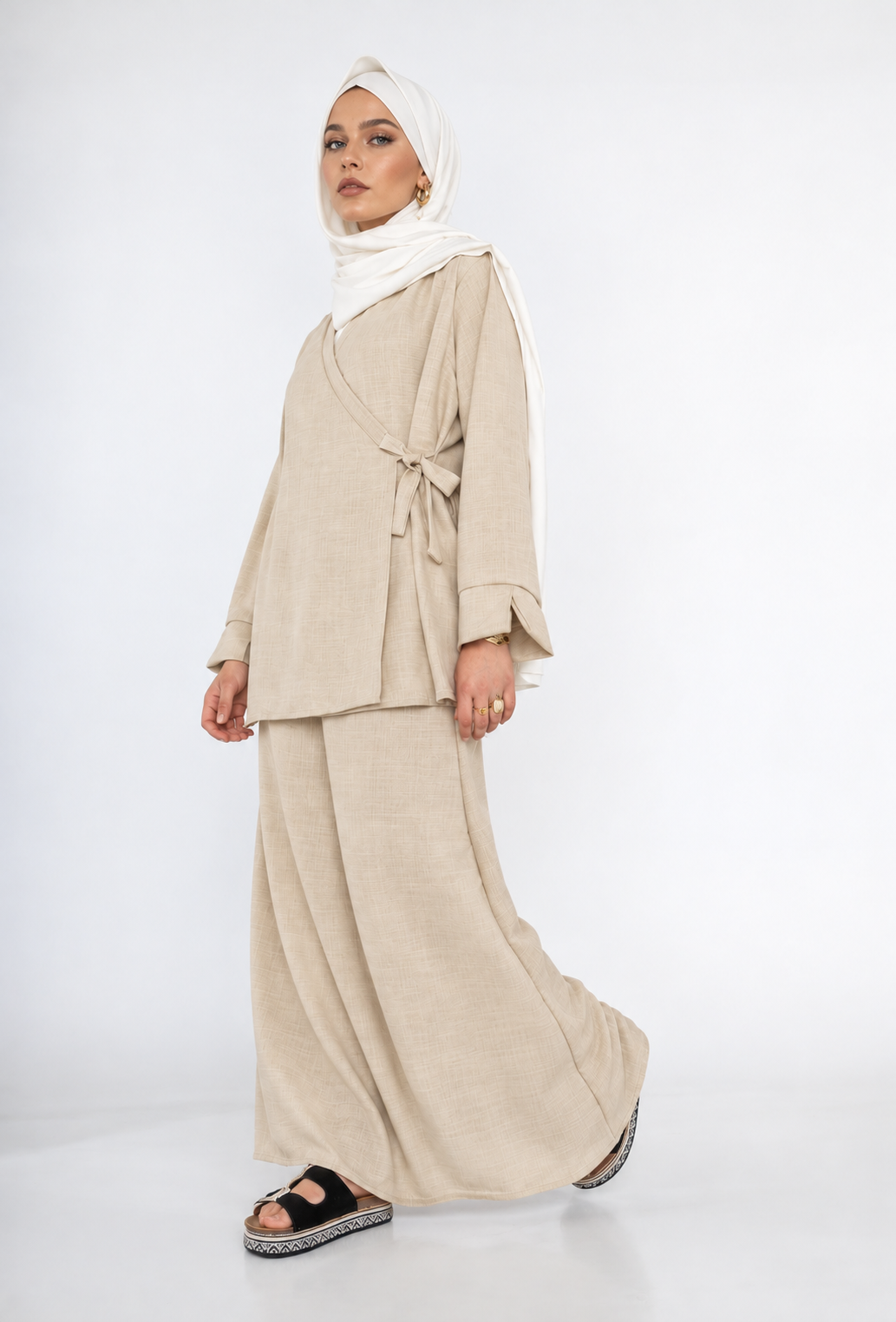 Elegante Tweedelige Abaya Set – Overslag Top & Lange Rok