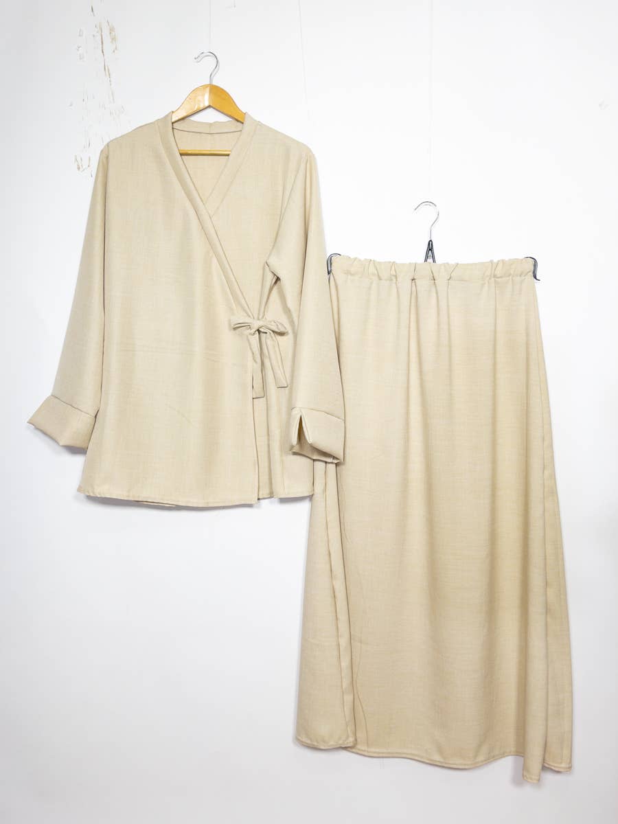 Elegante Tweedelige Abaya Set – Overslag Top & Lange Rok