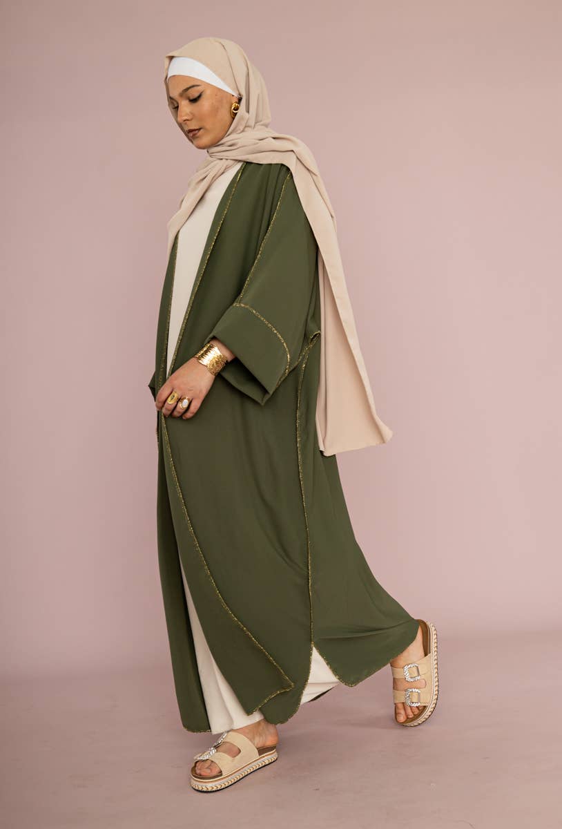 Elegante Kimono Abaya met Goudkleurige Details & Ceintuur